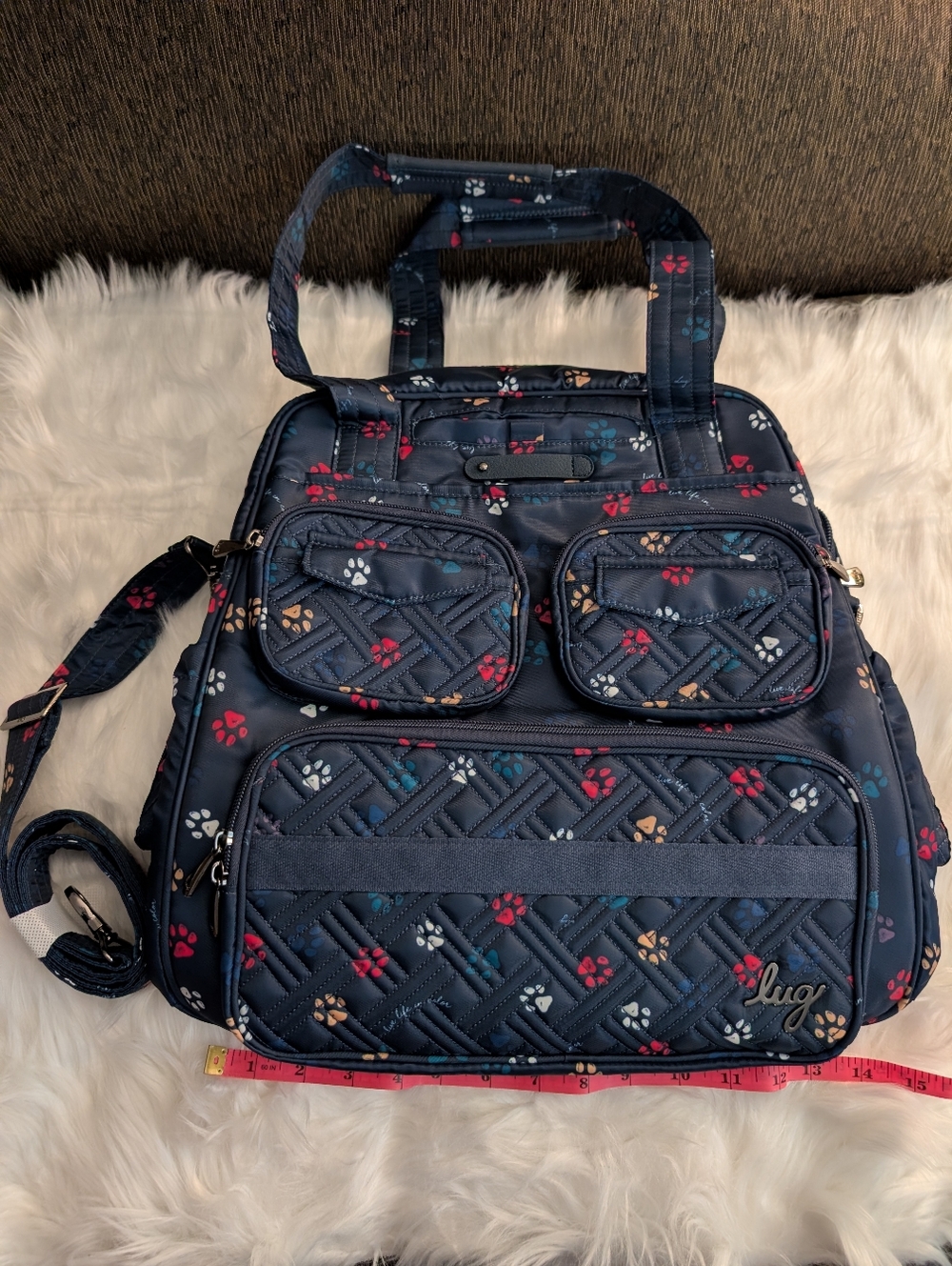 🐾Lug Puddle Jumper LE Navy Quilted Bag w/ Multicolor Paw Prints NWOT